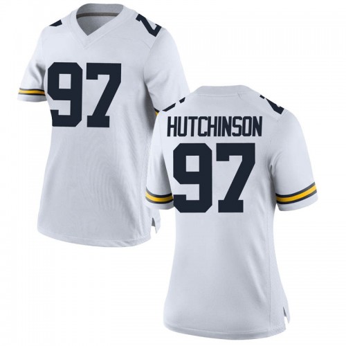 Aidan Hutchinson Michigan Wolverines Women's NCAA #97 White Game Brand Jordan College Stitched Football Jersey WND7554WO